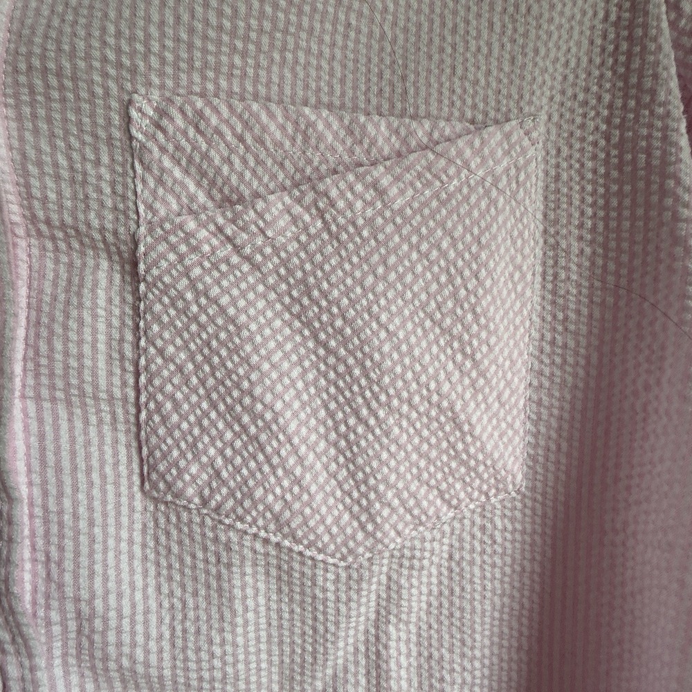 Finley Seersucker Classic Pink Blouse Shirt Open Neck‎ Womens Small Long Sleeve - Picture 6 of 9